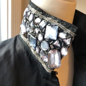 Gryphon embellished black knee-length jacket/coat.